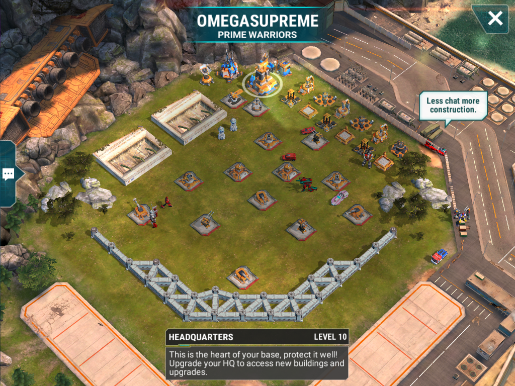 We start off relatively simply, a level 10 base with some decently built defenses. You'll need to either use fliers or rush over to mortars to take them out. I went in from the right because there are a number of ability point generation spots to attack over there.