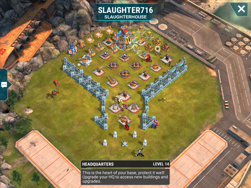 A nearly maxed level 14 base awaits us at the end. The mortars are all level 11 and the beams are level 9. I will aim for the left side, take the space bridge there, and hope for the best.