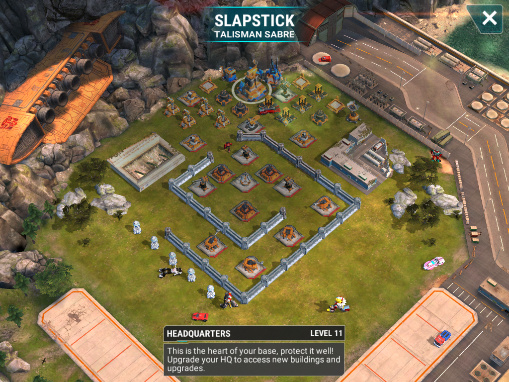 This level 11 base attempts to court you into a maze of walls from the left side. As tempting as those free energy points are, go right to avoid the obvious trap. Do note that this user did spread out his major defenses well enough that a Mixmaster strike would be wasted. So, consider this best handled with sniping attacks.